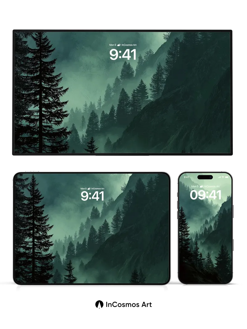 Mist-veiled Forest Wallpaper with Whispering Pines