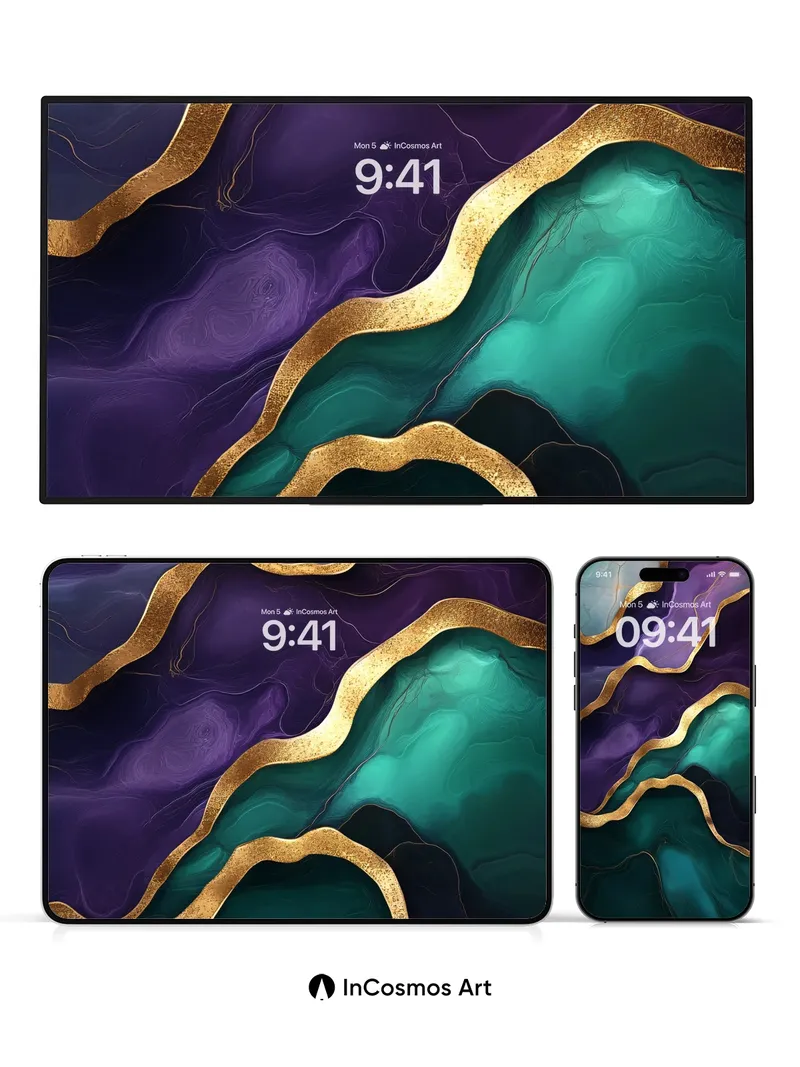 Luminous Vein Wallpaper with Golden Currents