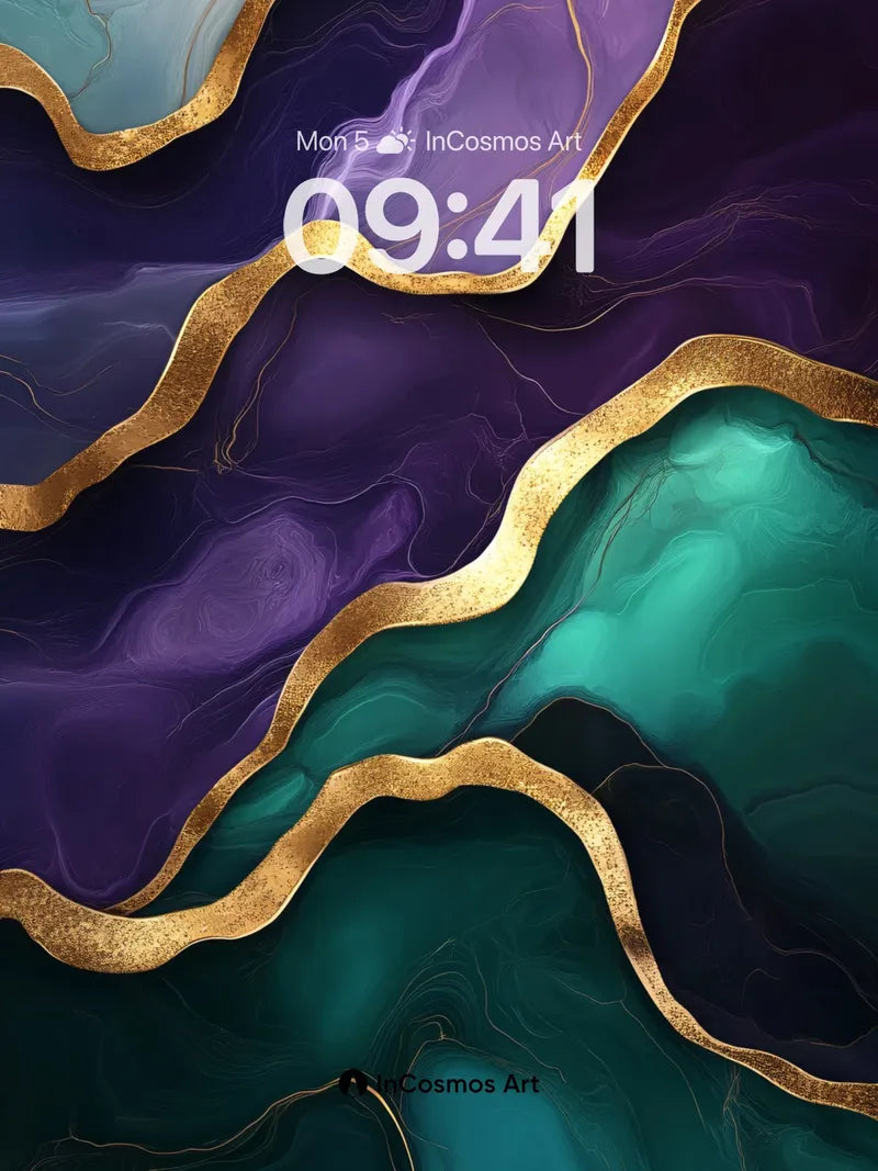 Luminous Vein Wallpaper with Golden Currents