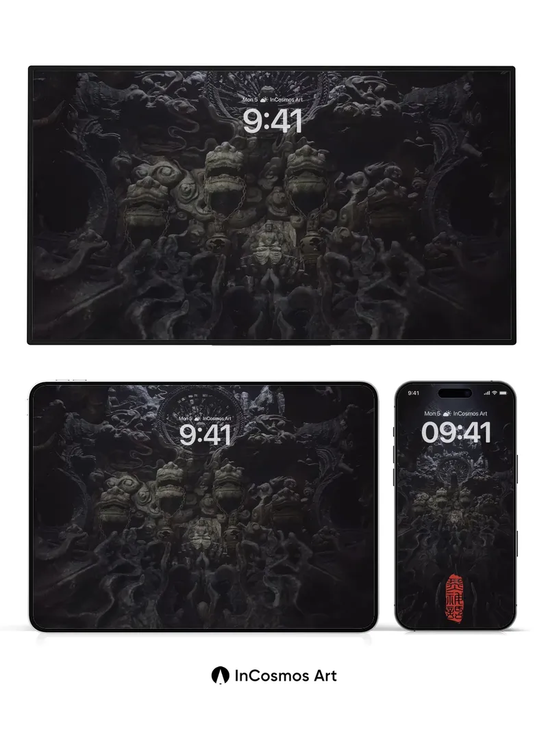 Shadowed Shrine Wallpaper with Crimson Seal