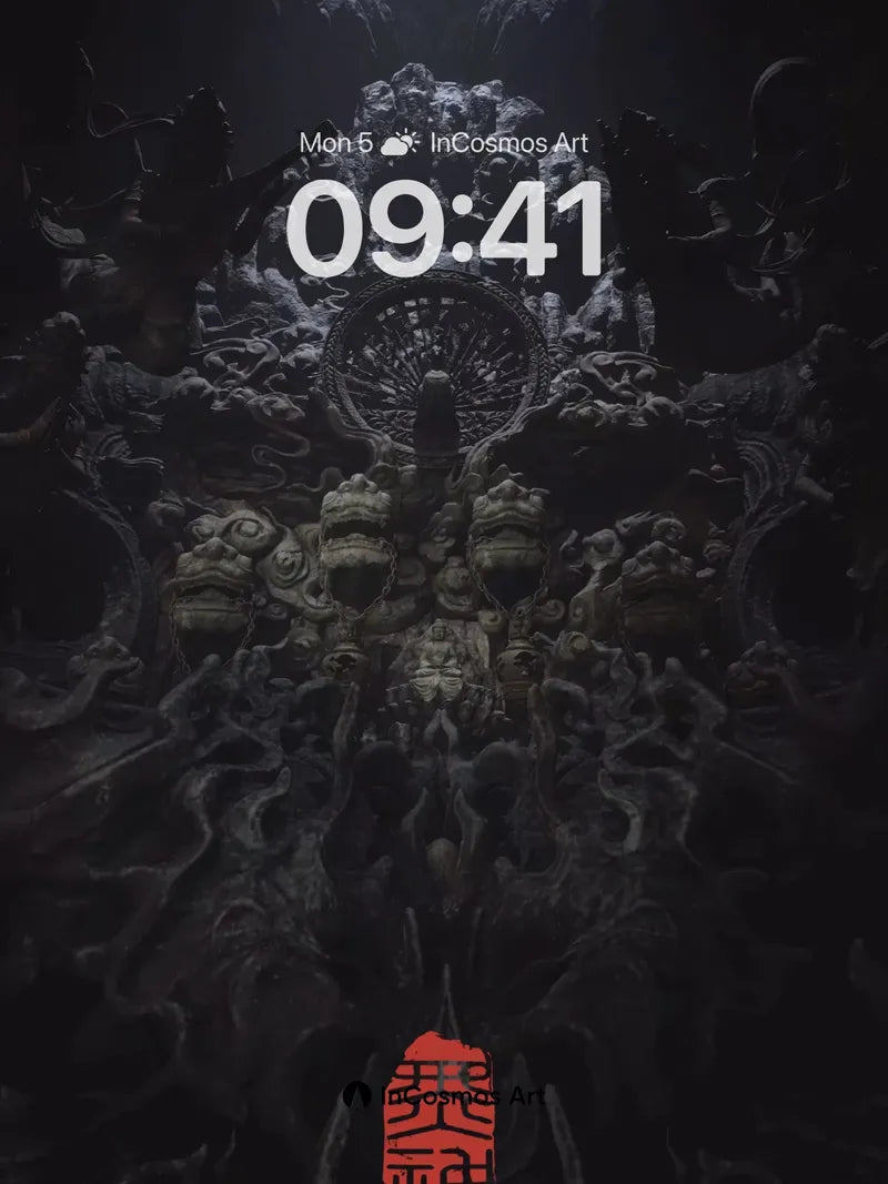 Shadowed Shrine Wallpaper with Crimson Seal