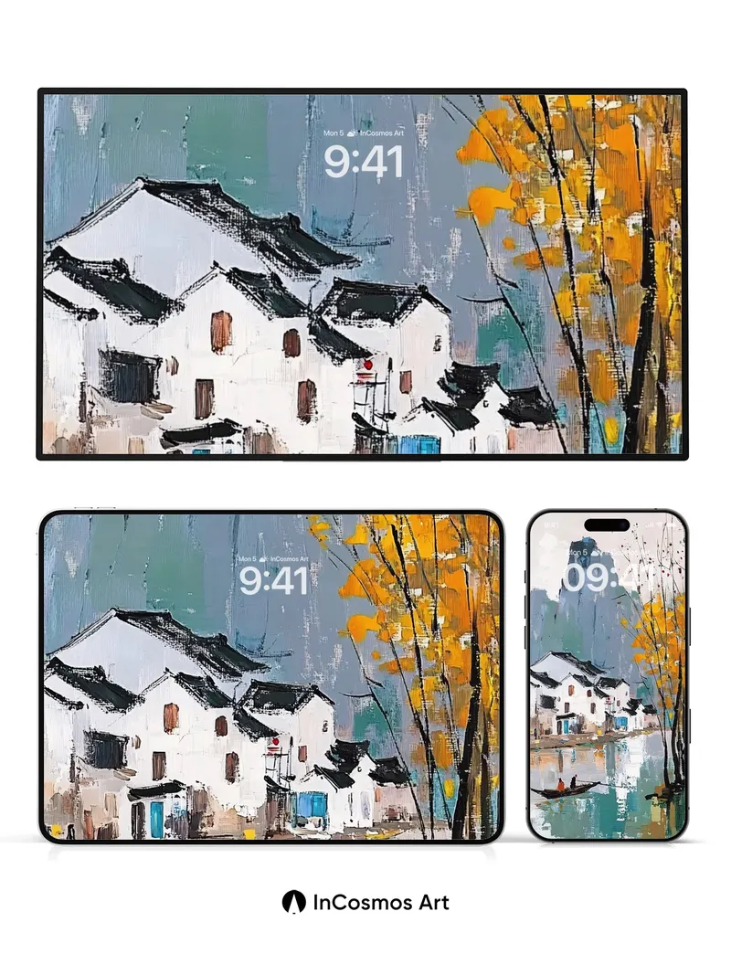 Serene Waterscape Wallpaper with Autumnal Echoes