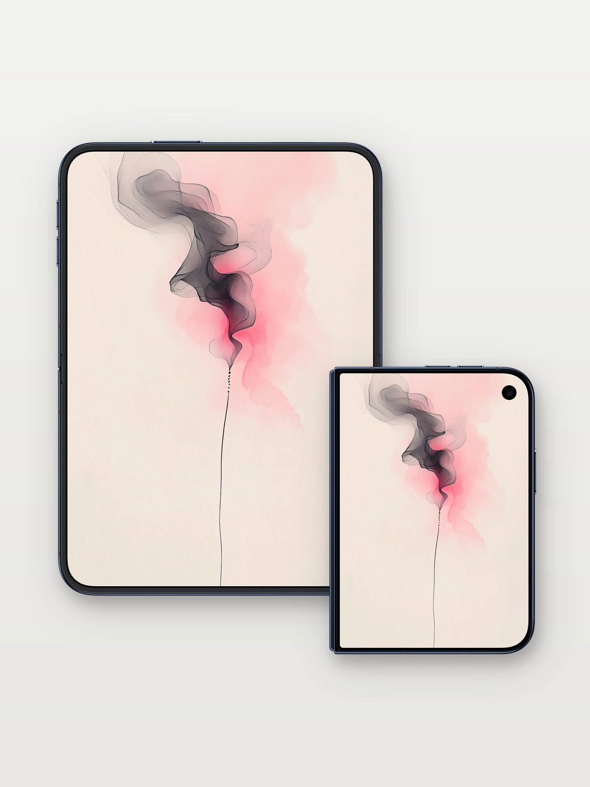 Sighing Smoke Wallpaper with Crimson Veil on iPhone Duo, open and closed