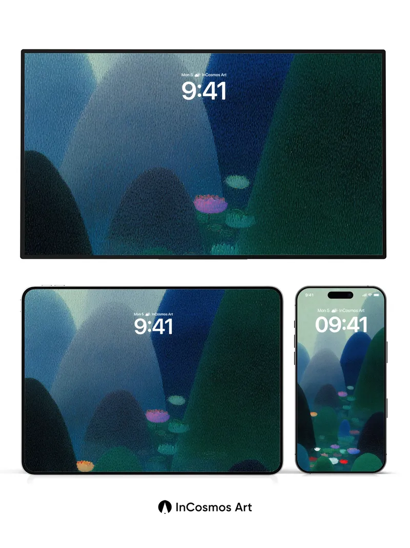 Whispering Waterlilies Wallpaper with Midnight Hues