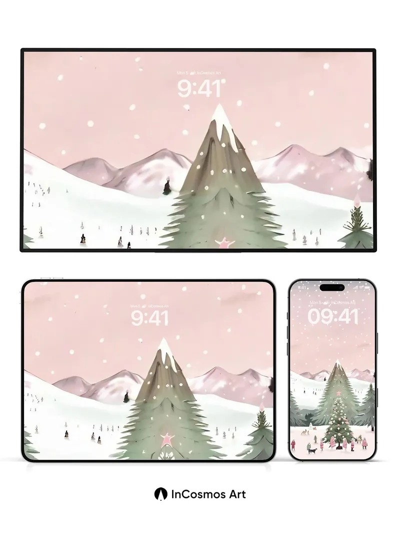 Whispering Snowfall Wallpaper with Starlit Tree