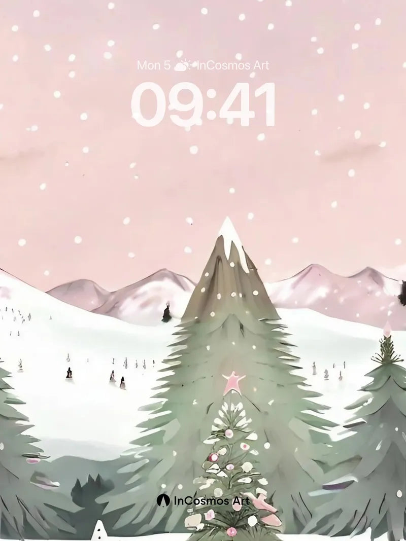 Whispering Snowfall Wallpaper with Starlit Tree