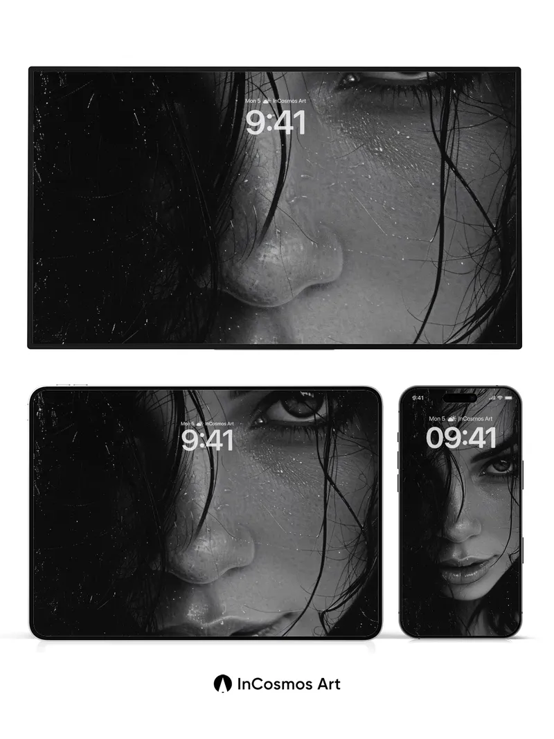 Shadowed Gaze Wallpaper with Rain-Kissed Skin