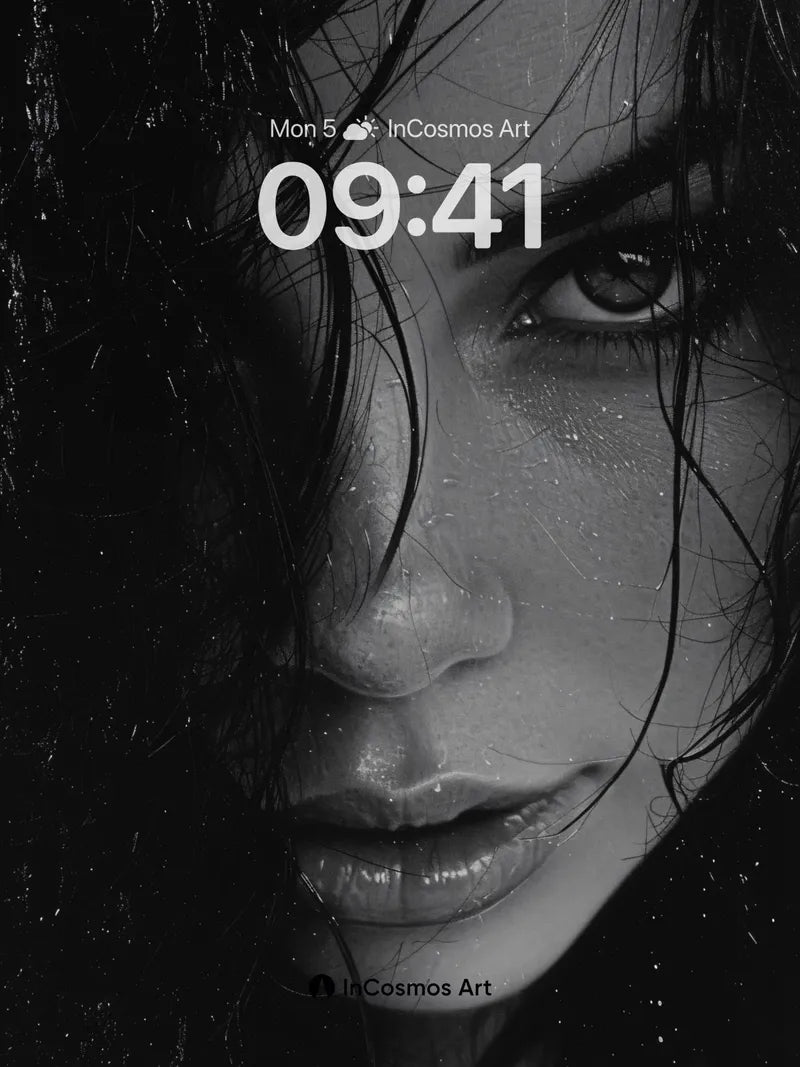 Shadowed Gaze Wallpaper with Rain-Kissed Skin