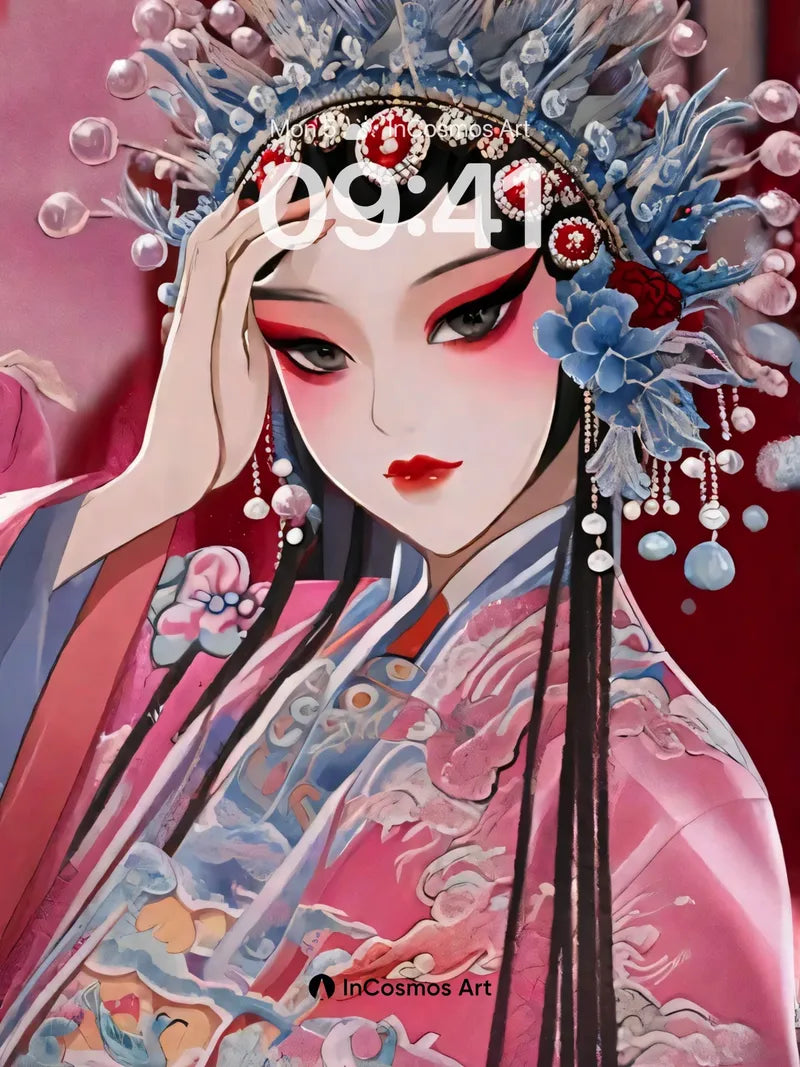 Crimson Reverie Wallpaper with Pearl-Adorned Headdress wallpaper for iPhone, iPad & Mac