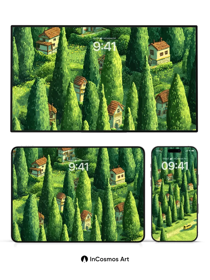 Whispering Pines Wallpaper with Hidden Homes