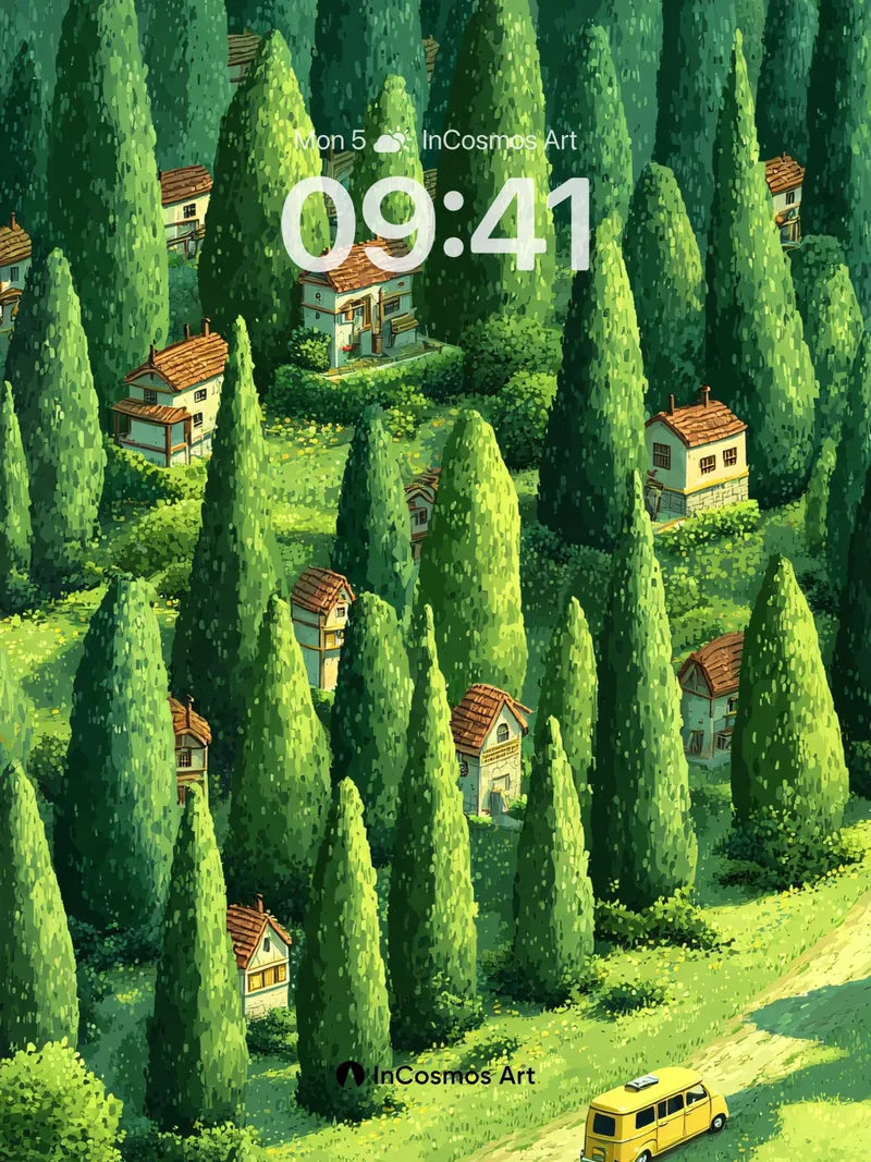 Whispering Pines Wallpaper with Hidden Homes