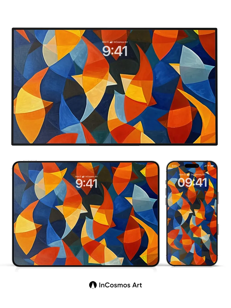 Cubist Flame Wallpaper with Geometric Pulse