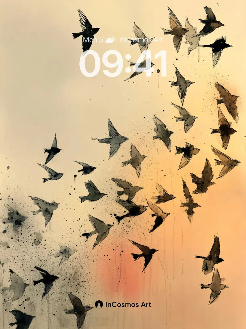 Silhouetted Flight Wallpaper with Ink Splatter Echo