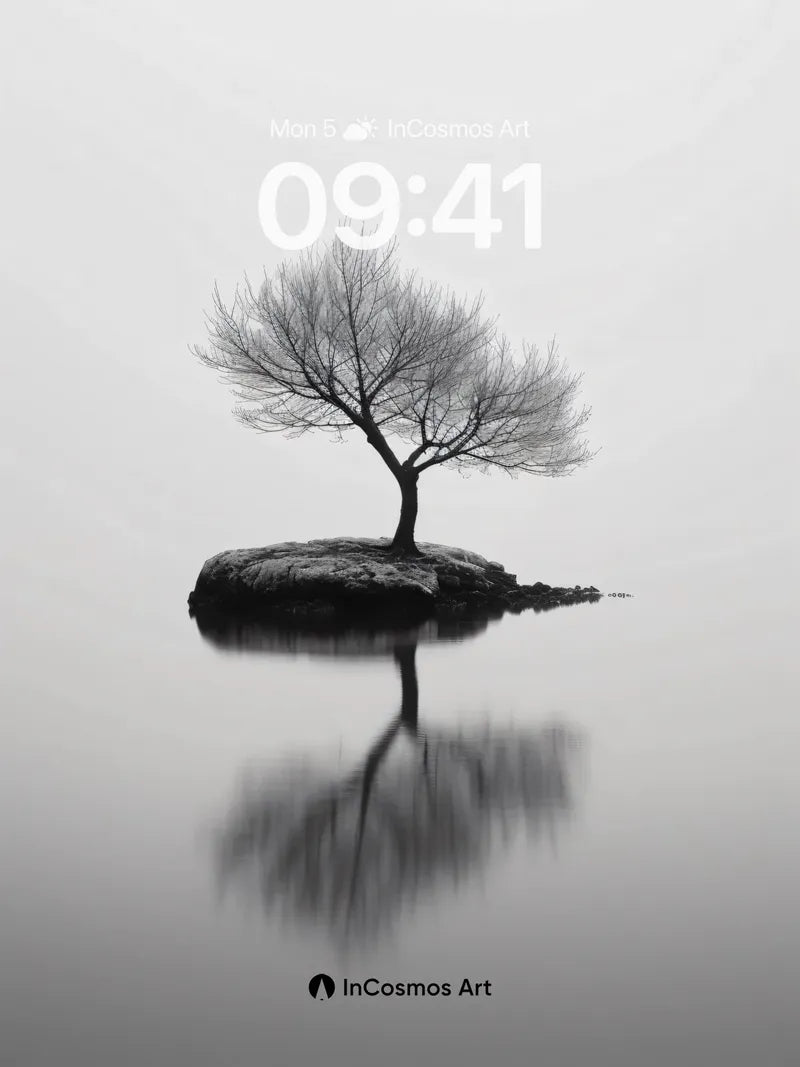 Serenity Solitary Tree Wallpaper with Mirror Water