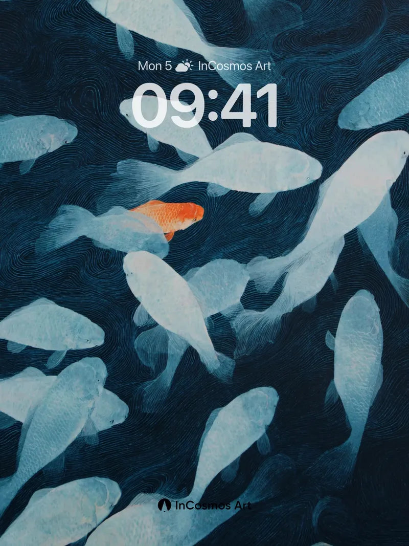 Serene Abyss Wallpaper with One Orange Fish