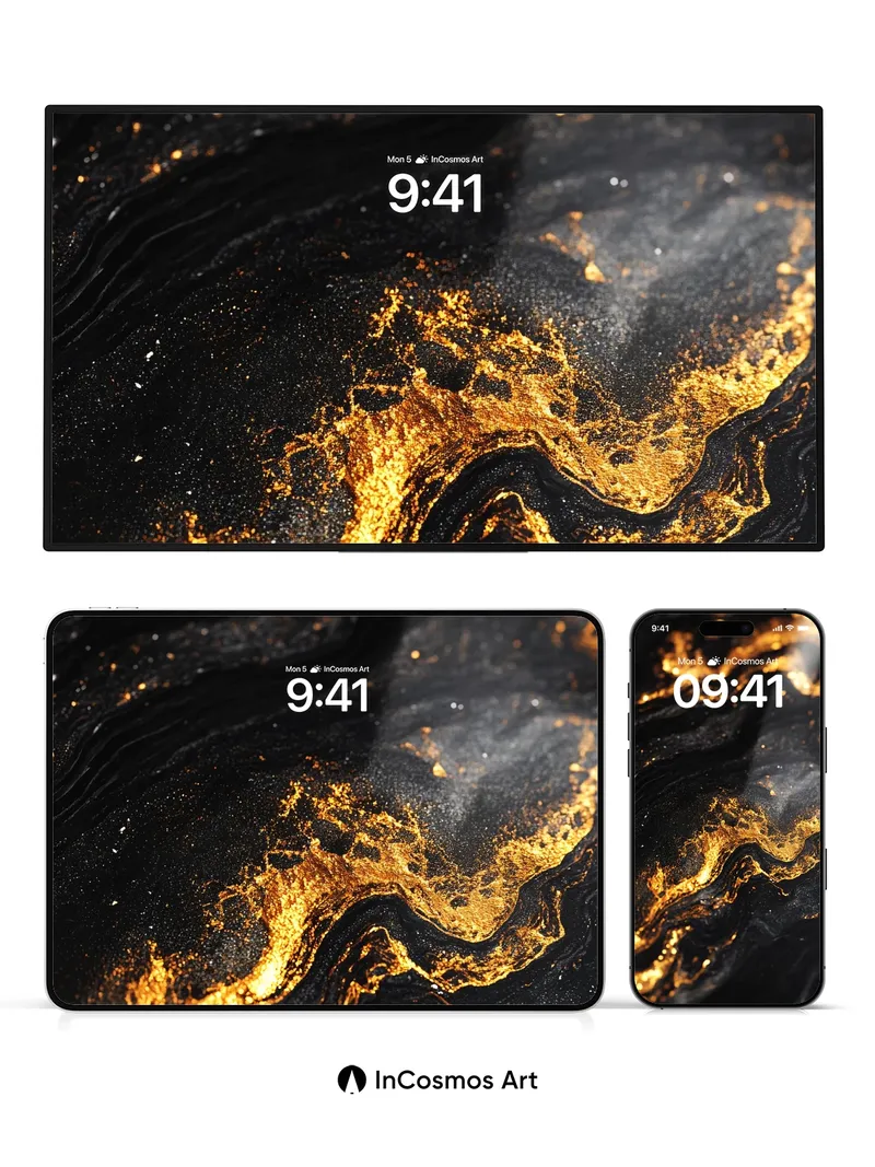 Luminous Vein Wallpaper with Golden Flow