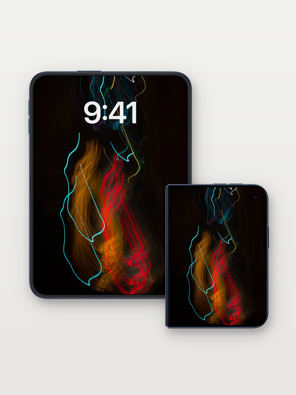 Neon Pulse Wallpaper with Electric Veins on iPhone Duo, open and closed