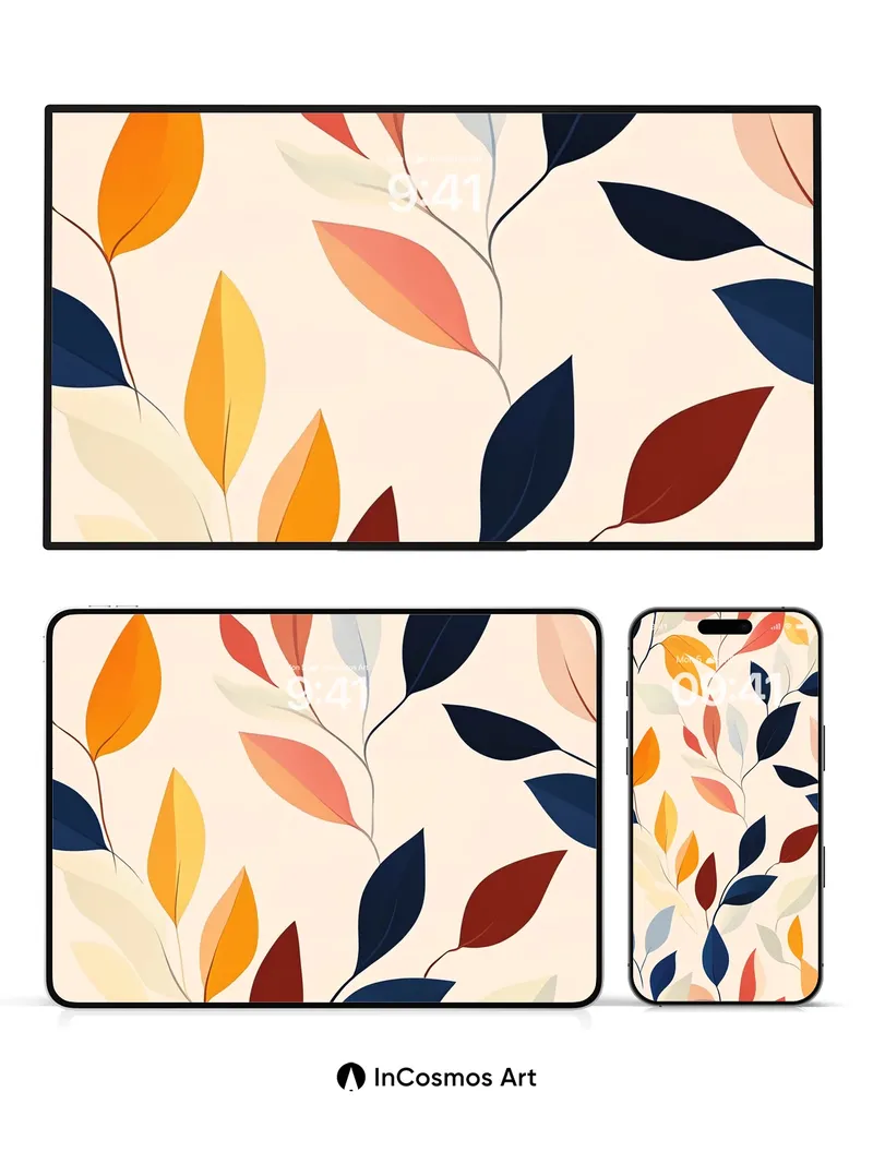 Autumn Whispers Wallpaper with Floating Leaves