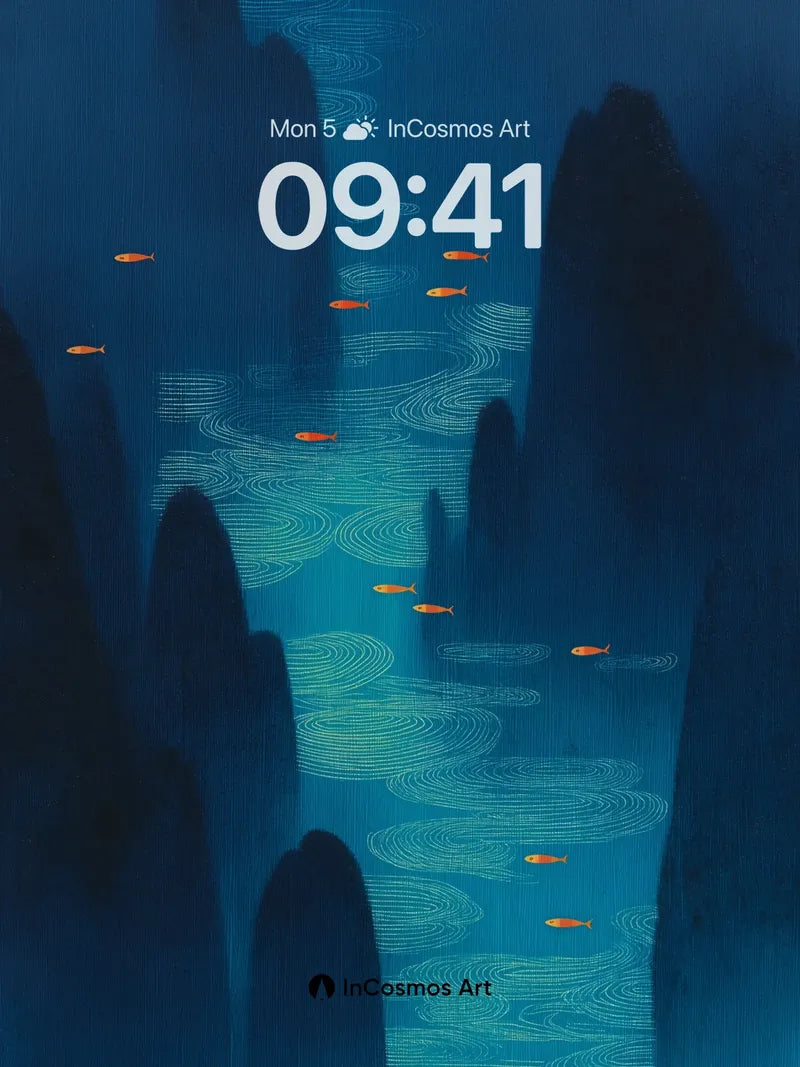 Calm Abyss Wallpaper with Golden Fish Trails wallpaper for iPhone, iPad & Mac