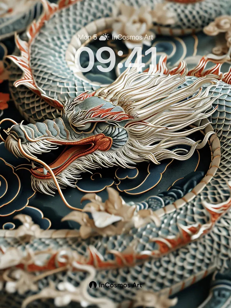 Whispering Dragon Wallpaper with Embroidered Depth wallpaper for iPhone, iPad & Mac