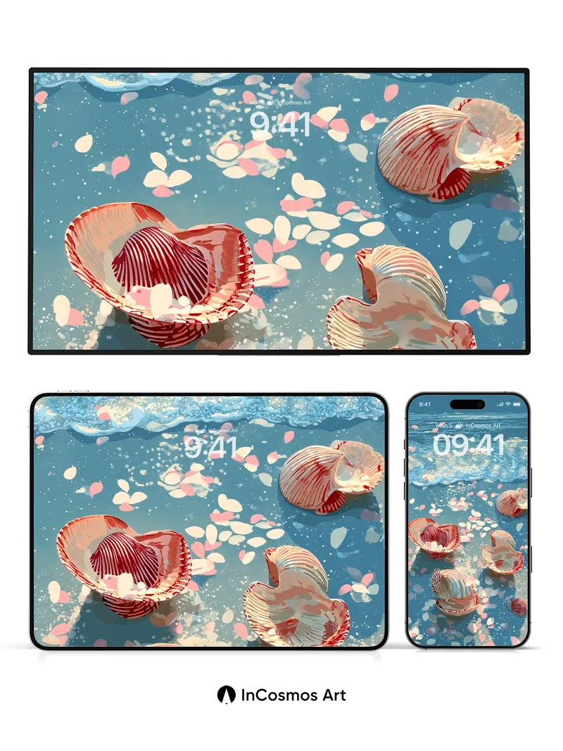 Serene Shellfloat Wallpaper with Petal Drift