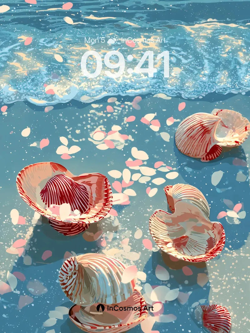 Serene Shellfloat Wallpaper with Petal Drift