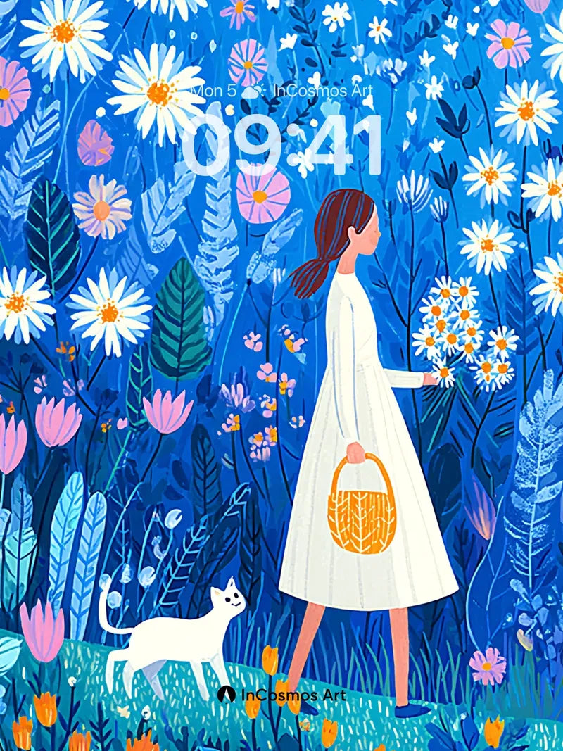 Serenity Bloom Wallpaper with Whiskered Companion