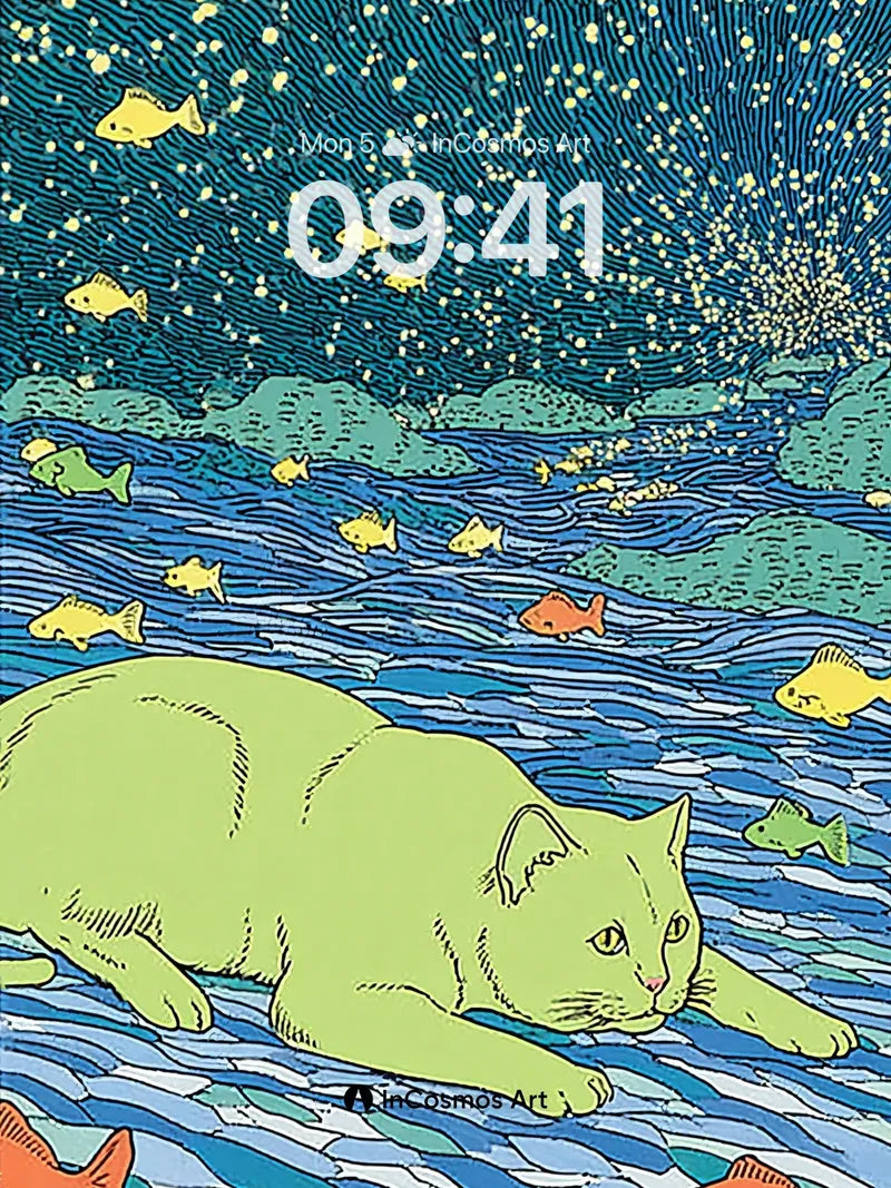 Luminous Abyss Wallpaper with Starlit Cat