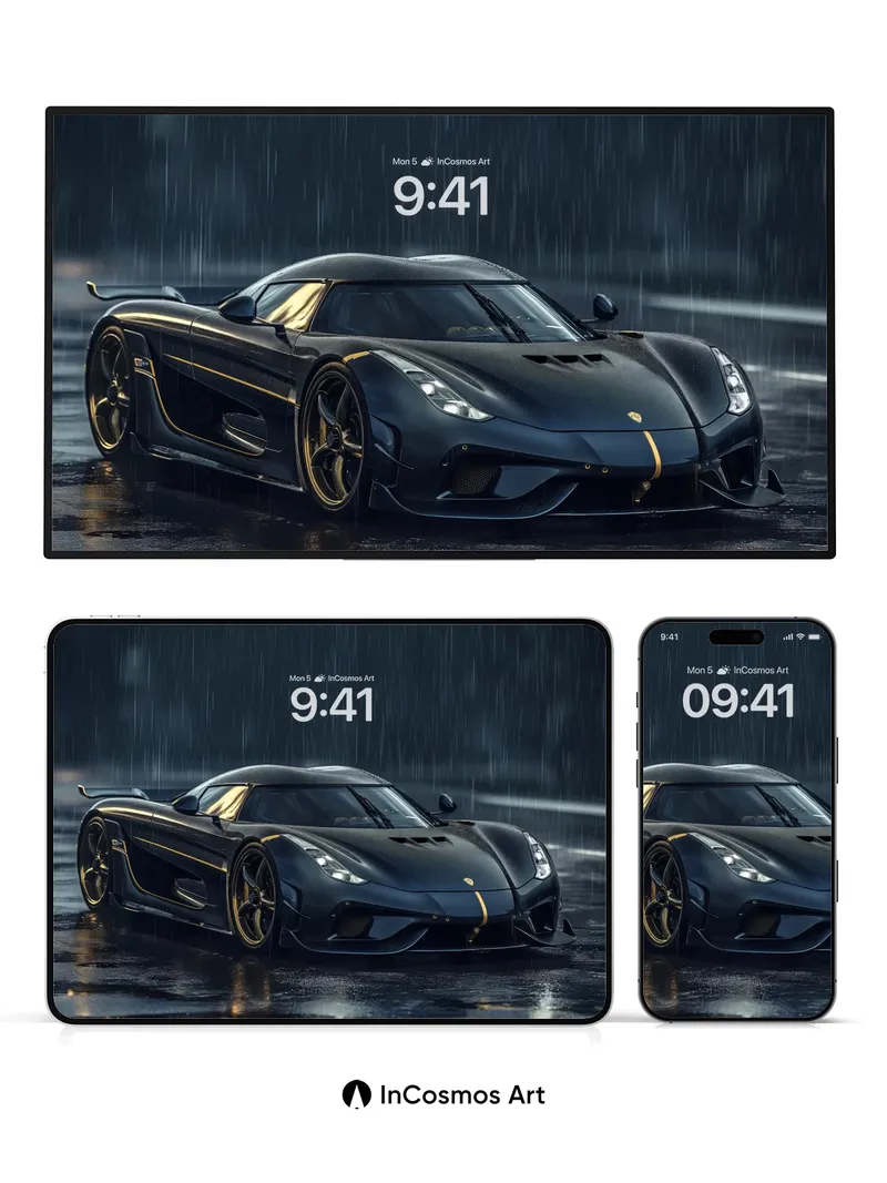 Rain-Slicked Velocity Wallpaper with Gold Veins