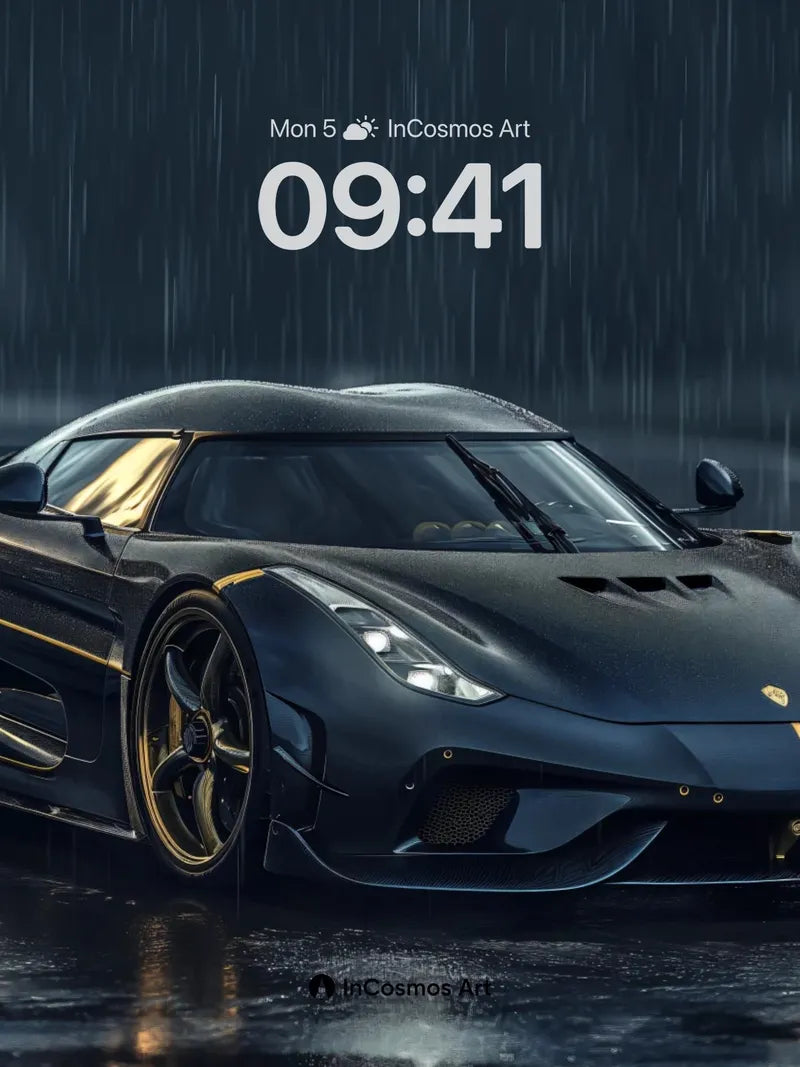 Rain-Slicked Velocity Wallpaper with Gold Veins