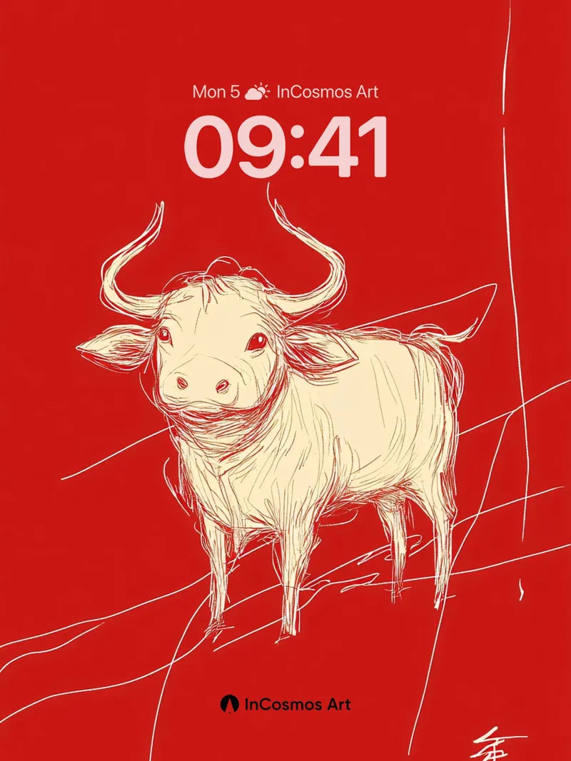 Silent Ox Wallpaper with Calligraphic Lines