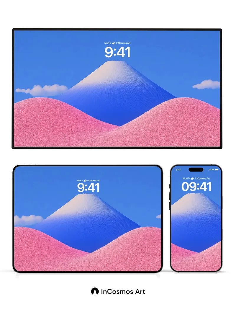 Calm Mountain Mirage Wallpaper with Pink Dunes