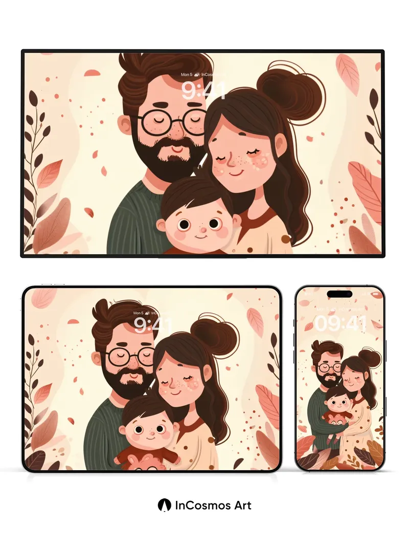 Autumn Embrace Wallpaper with Floating Leaves