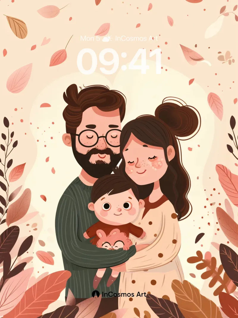 Autumn Embrace Wallpaper with Floating Leaves