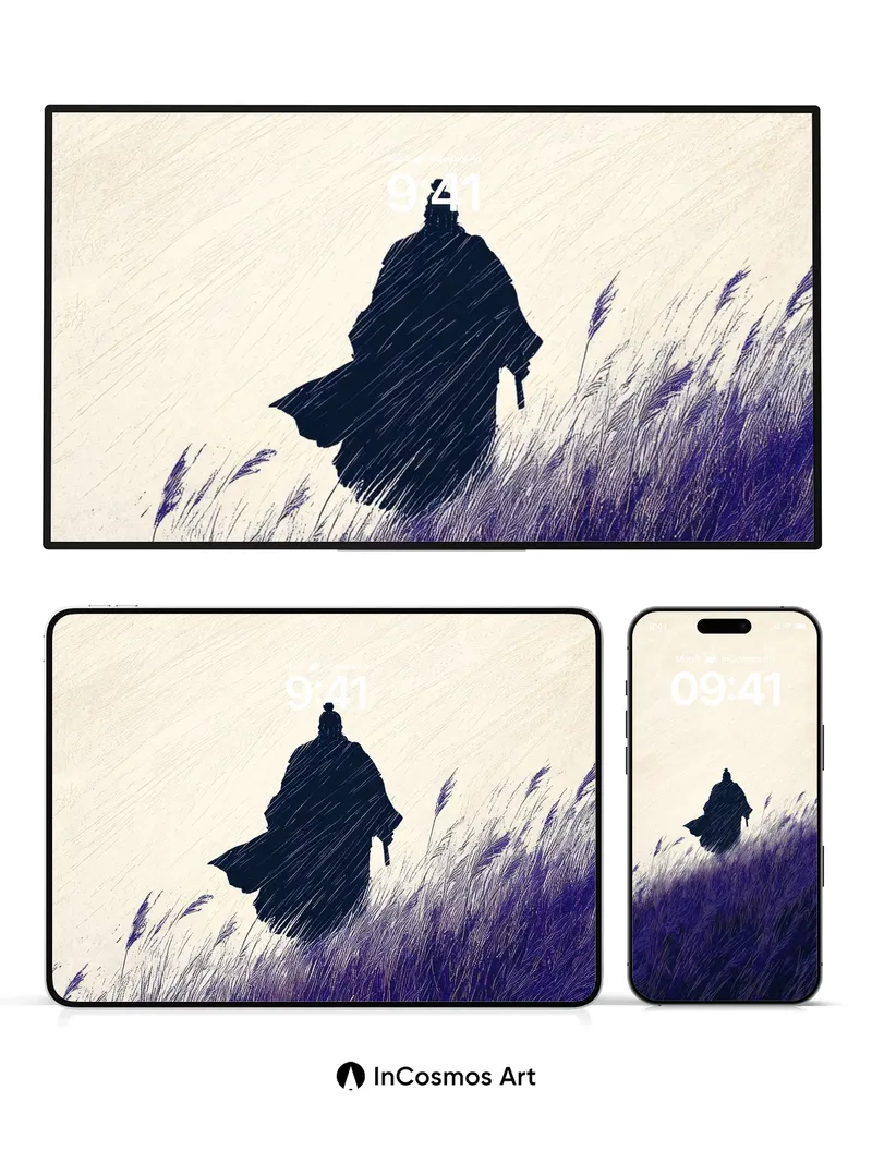 Silhouetted Wanderer Wallpaper in Midnight Hues