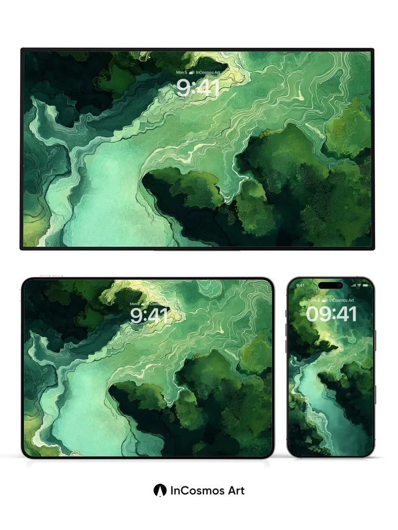 Emerald Veil Wallpaper with Whispering Currents