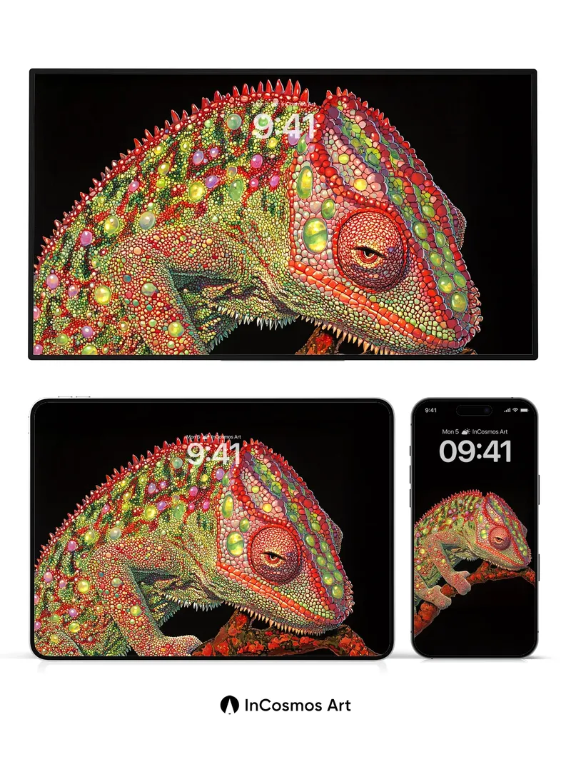 Luminous Chameleon Wallpaper with Living Scales