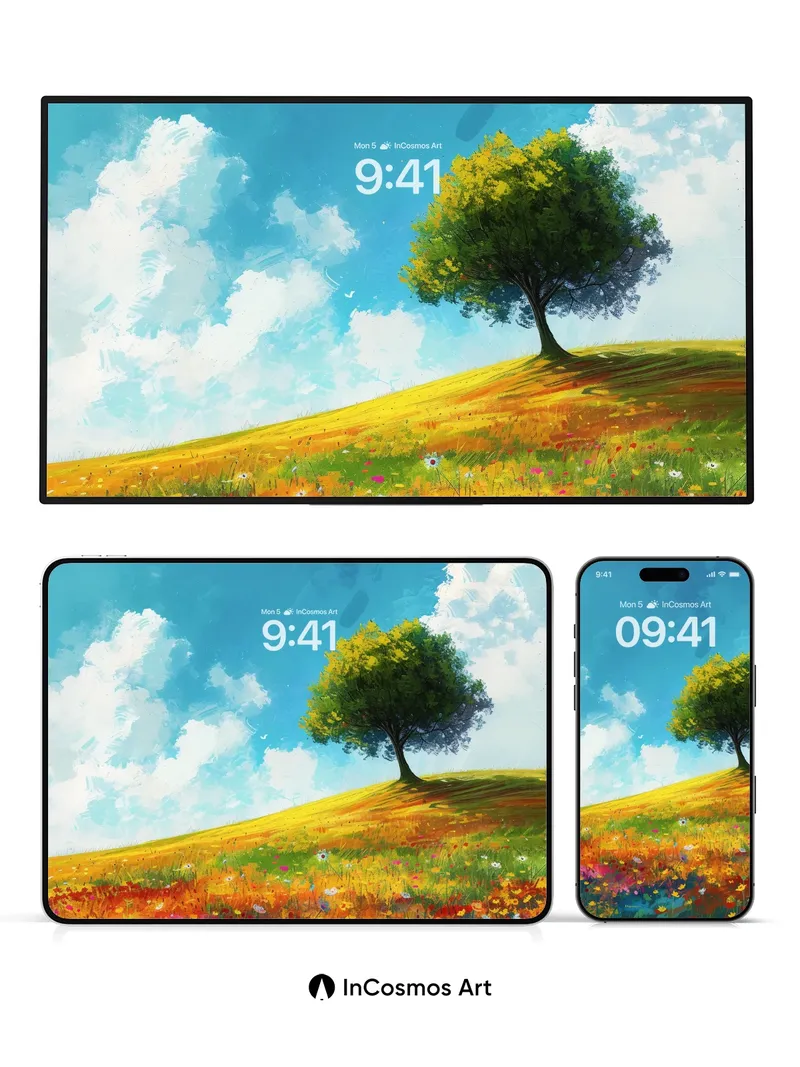 Serenity Bloom Wallpaper with Solitary Tree