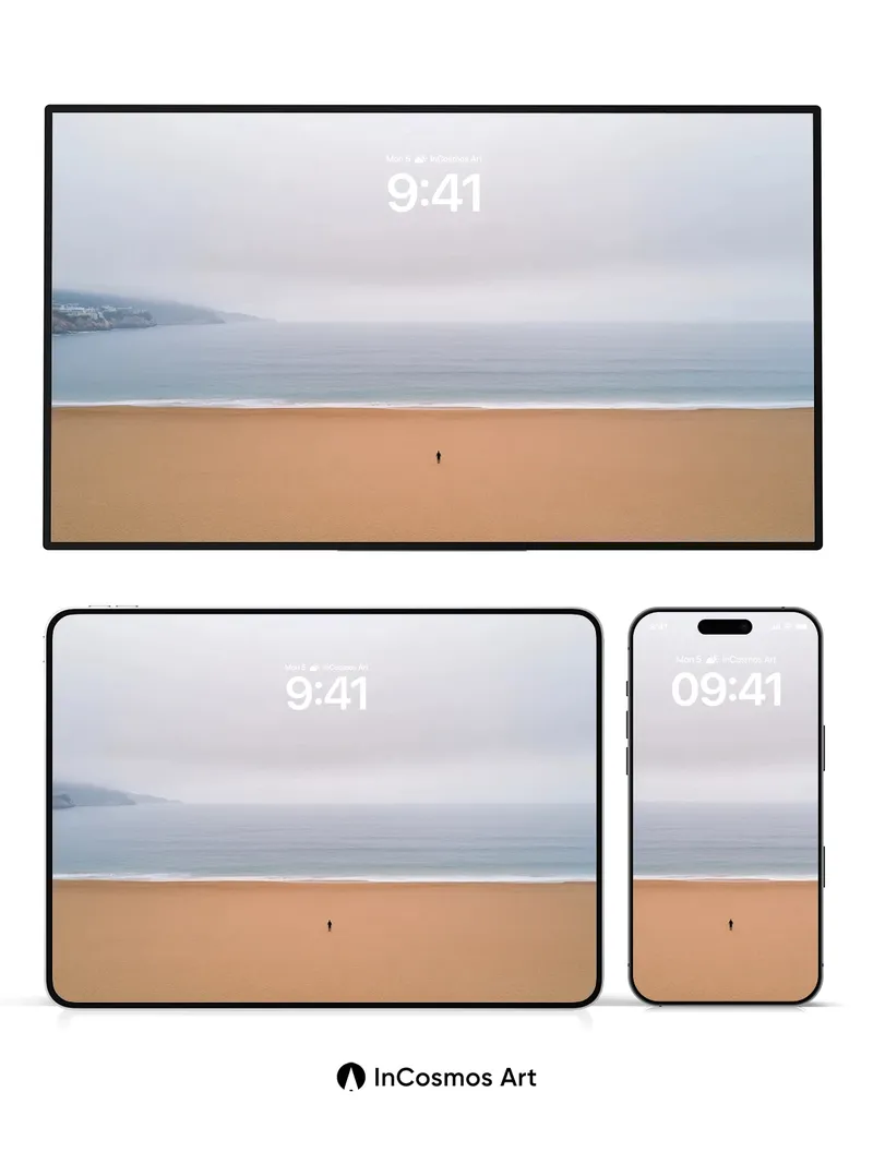 Solitary Horizon Wallpaper with Fog-Drifted Sand