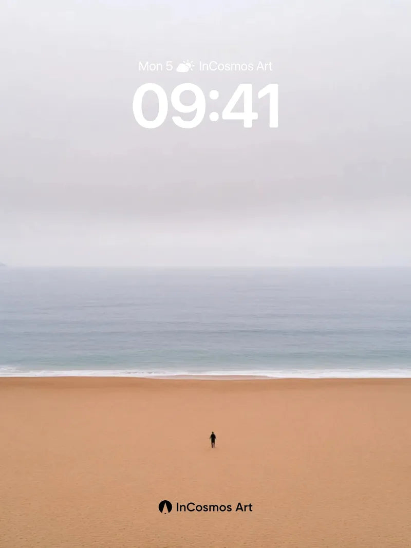 Solitary Horizon Wallpaper with Fog-Drifted Sand
