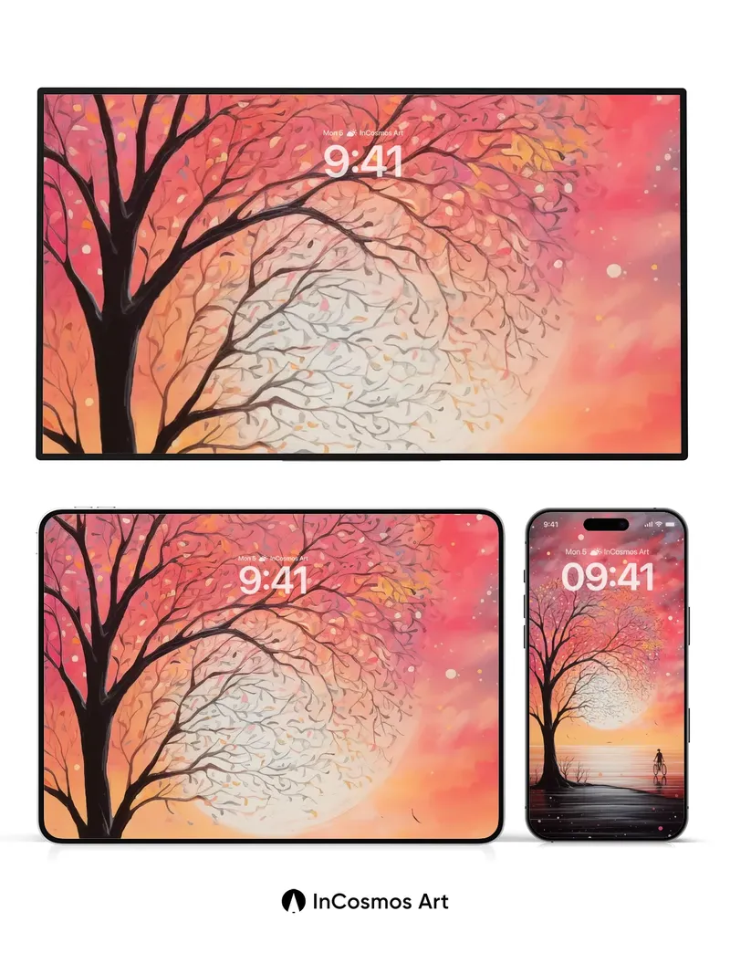 Surreal Eclipse Wallpaper with Celestial Tree