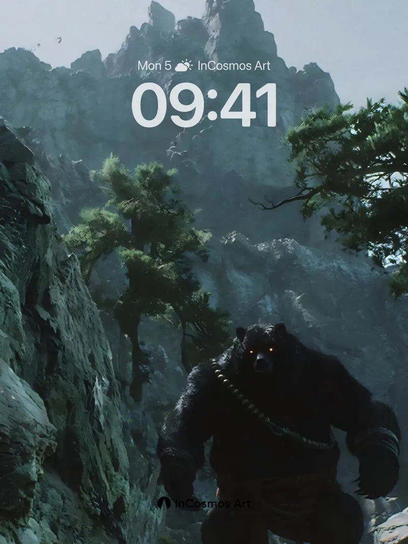 Shadowed Bear Wallpaper with Mountain Echo