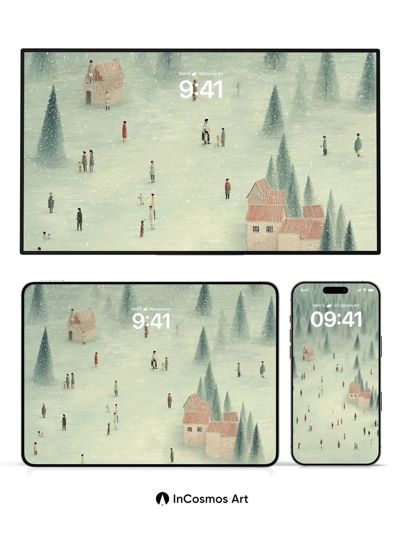 Frost Whisper Wallpaper with Silent Figures