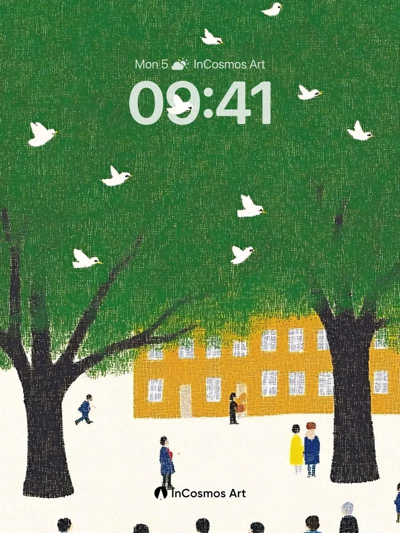 Whispering Canopy Wallpaper with Floating Birds