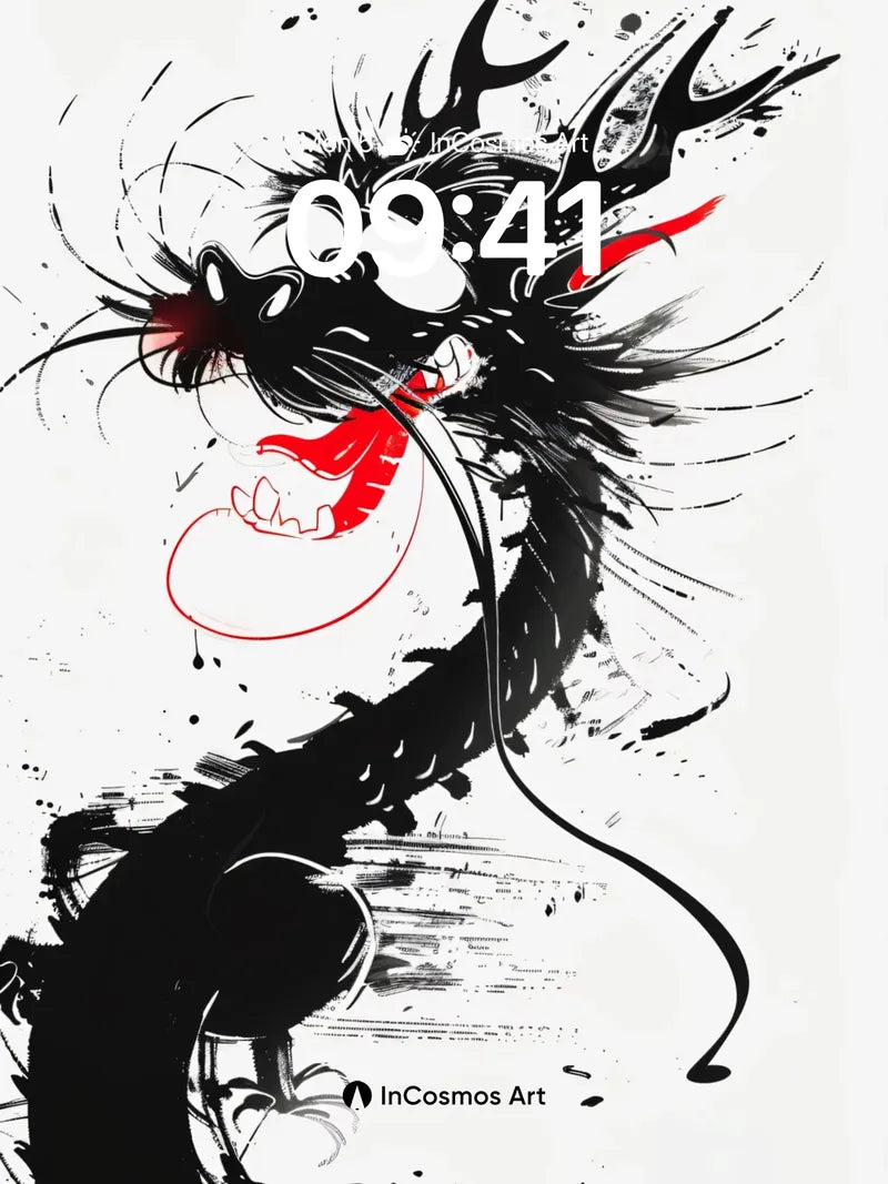 Whispering Ink Dragon Wallpaper with Red Tongue wallpaper for iPhone, iPad & Mac