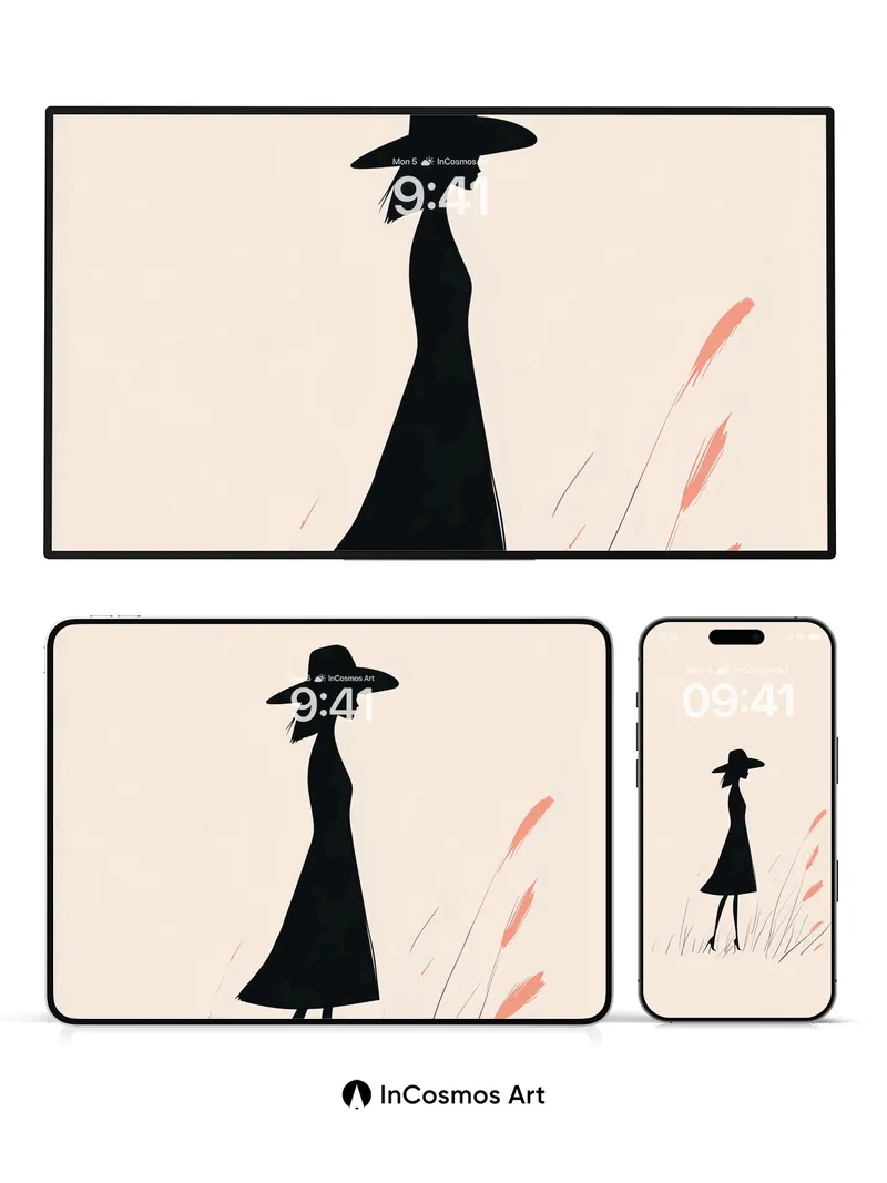 Silhouetted Grace Wallpaper with Wind-Whispered Grass