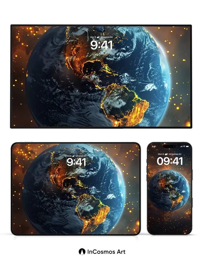 Cosmic Ember Wallpaper with Earth's Golden Veins