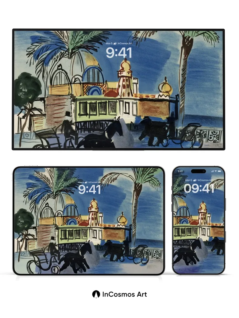 Whispering Palm Wallpaper with Midnight Carriages