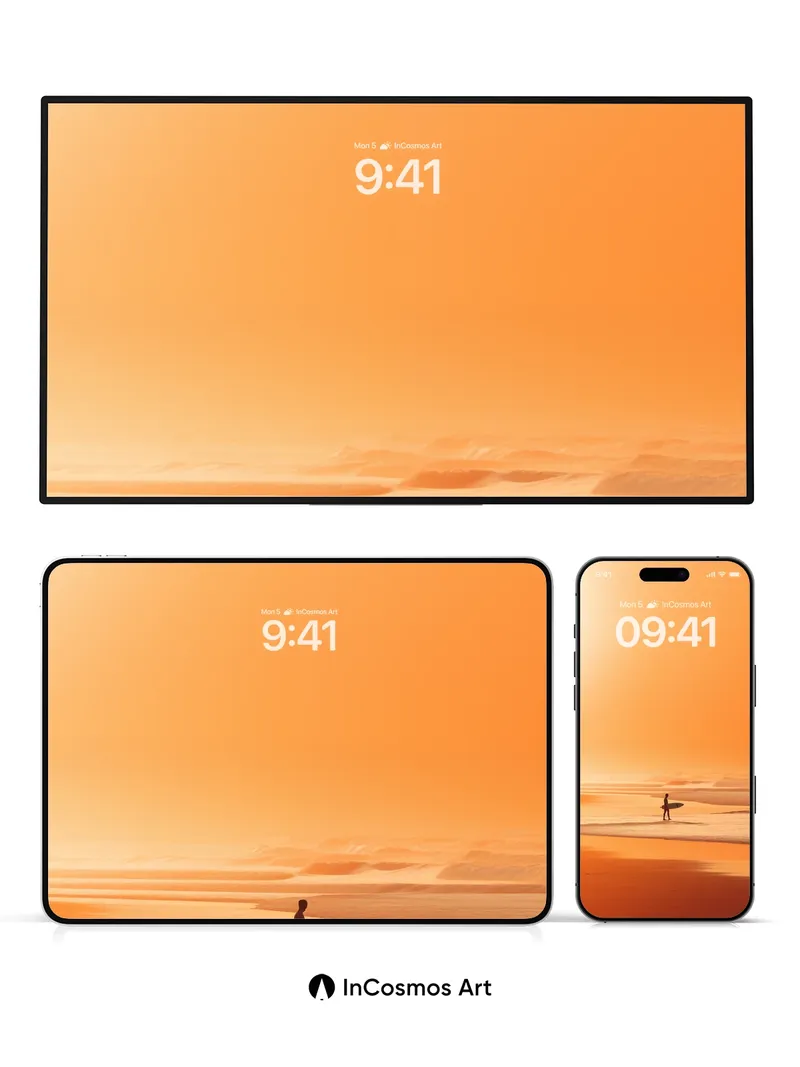 Serenity Sunset Wallpaper with Solitary Surfer