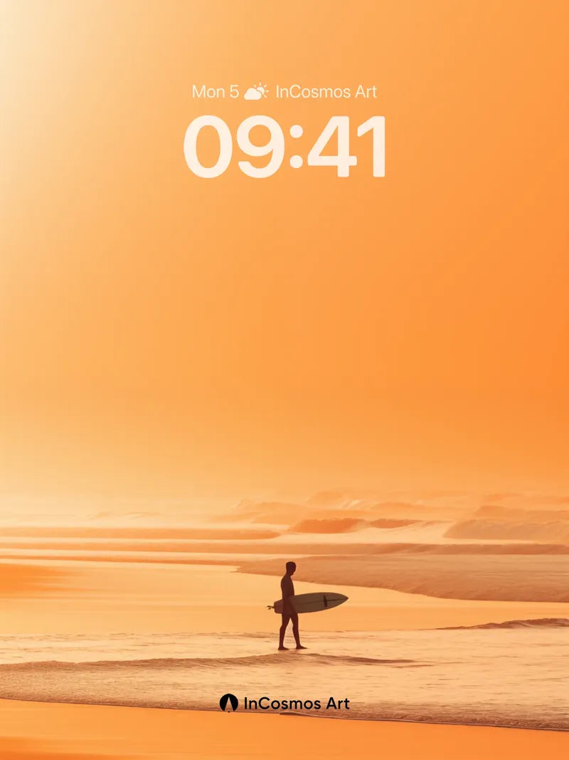 Serenity Sunset Wallpaper with Solitary Surfer